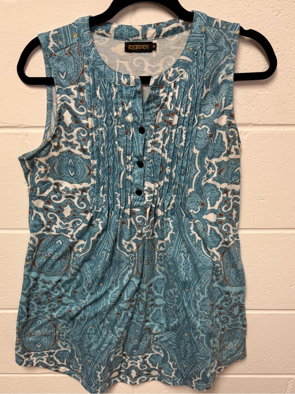 Reborn Teal Paisley Pintuck Sleeveless Camisole
